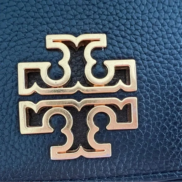 Authentic Tory Burch Black Leather Wallet with Gold Emblem - Picture 2 of 6